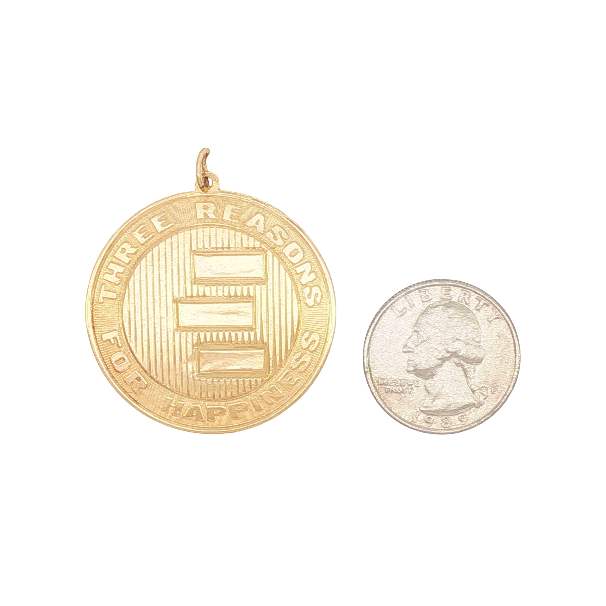 14k Yellow Gold Vintage "Three Reasons For Happiness" Engraved Medallion Charm