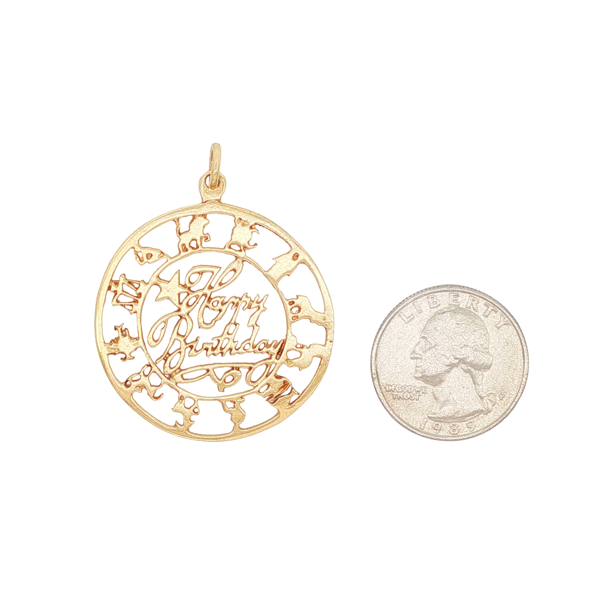 14k Yellow Gold Vintage "Happy Birthday" Zodiac Calendar Charm