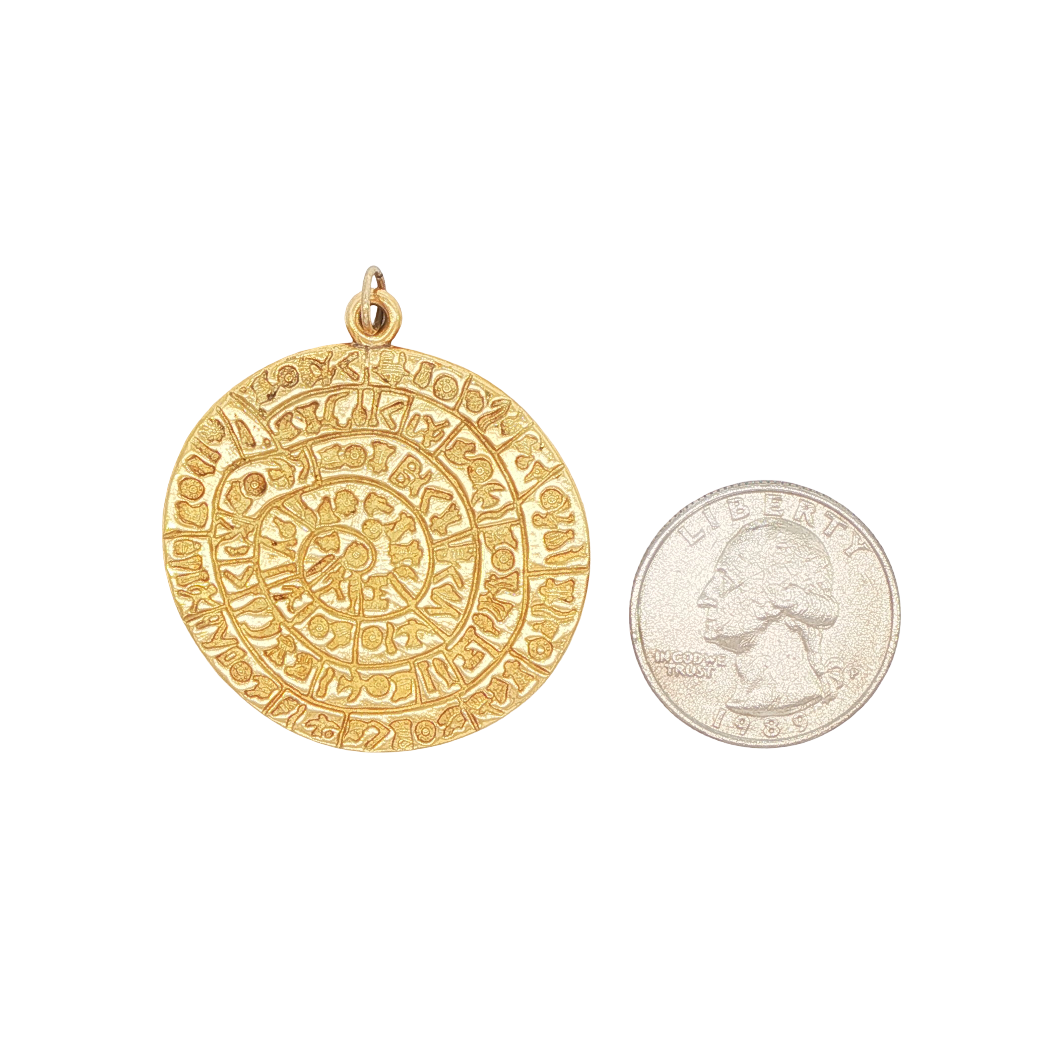 Vintage gran círculo azteca 18k oro encanto