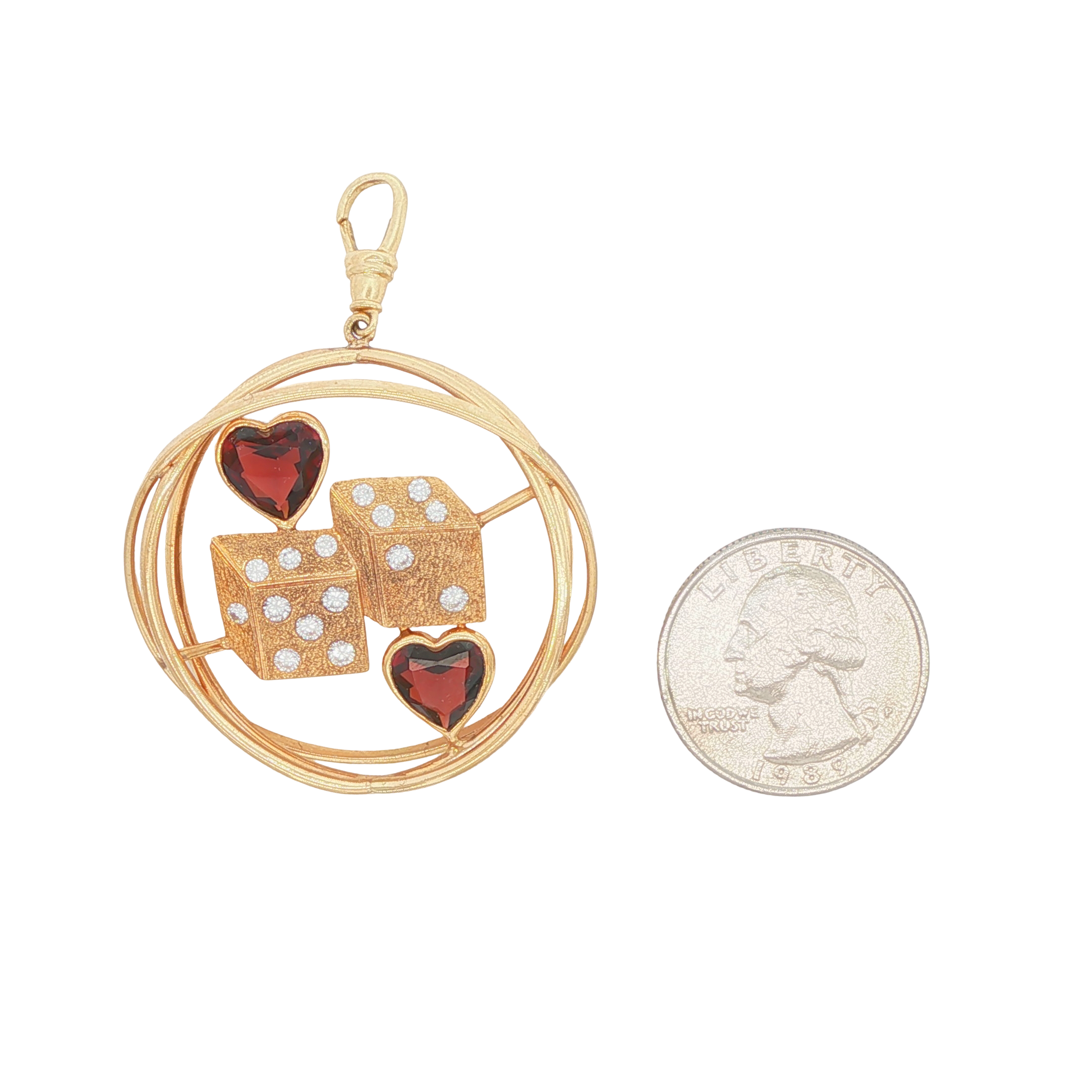14k Yellow Gold Vintage Ruser Garnet Diamond Dice Charm