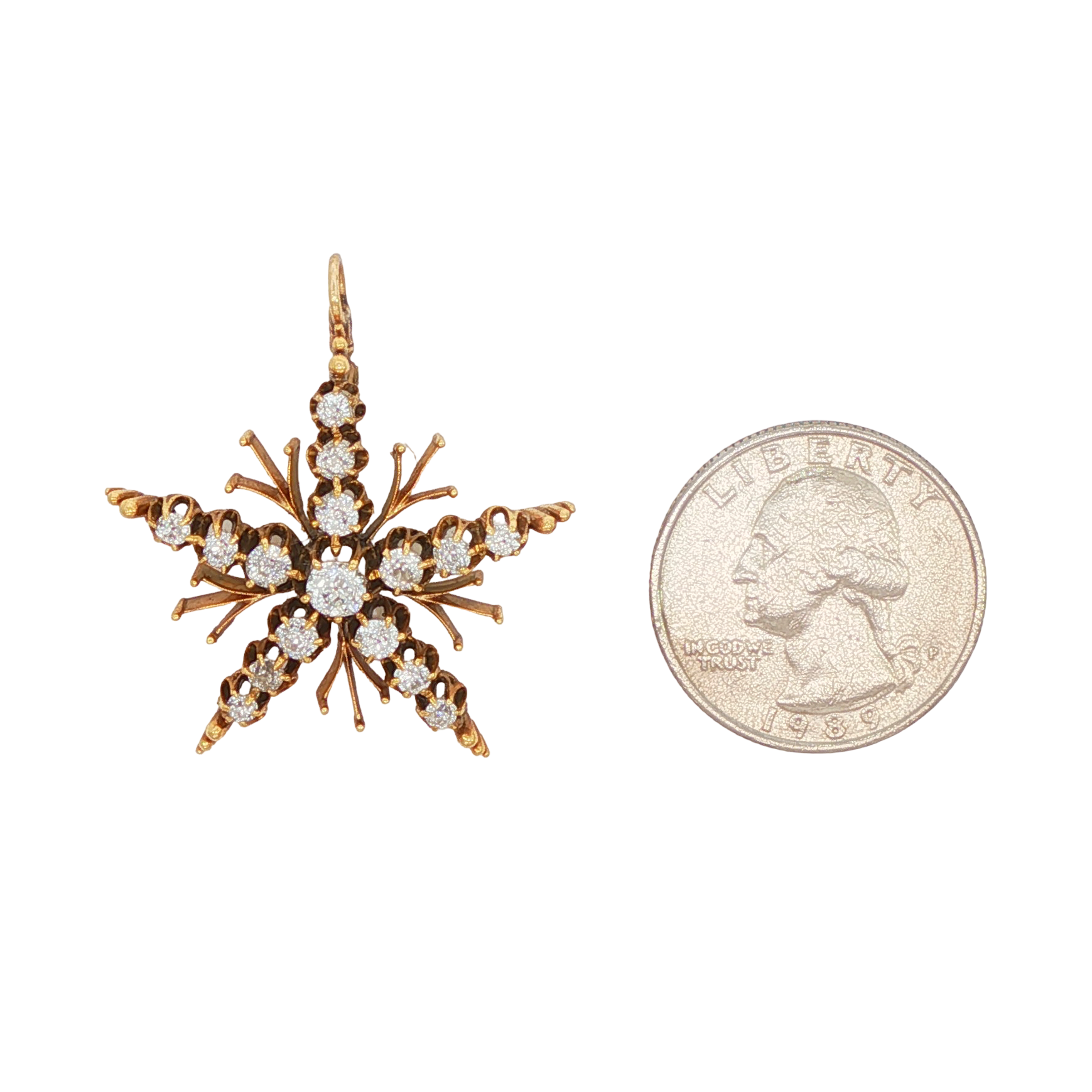 18k Yellow Gold Victorian Old Mines Cut Diamond Snowflake Charm