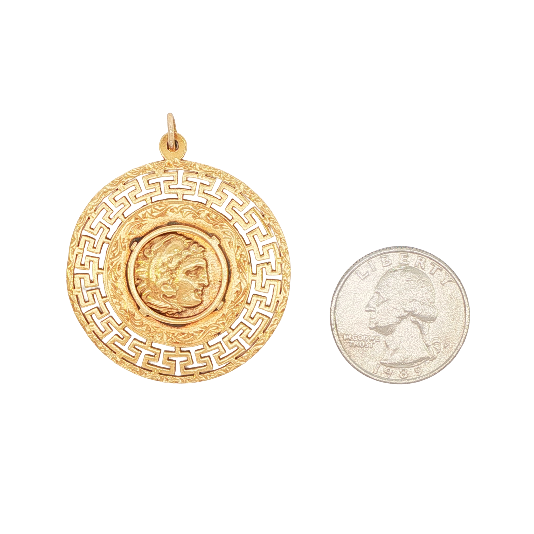 Colgante vintage de moneda griega en oro de 18 quilates