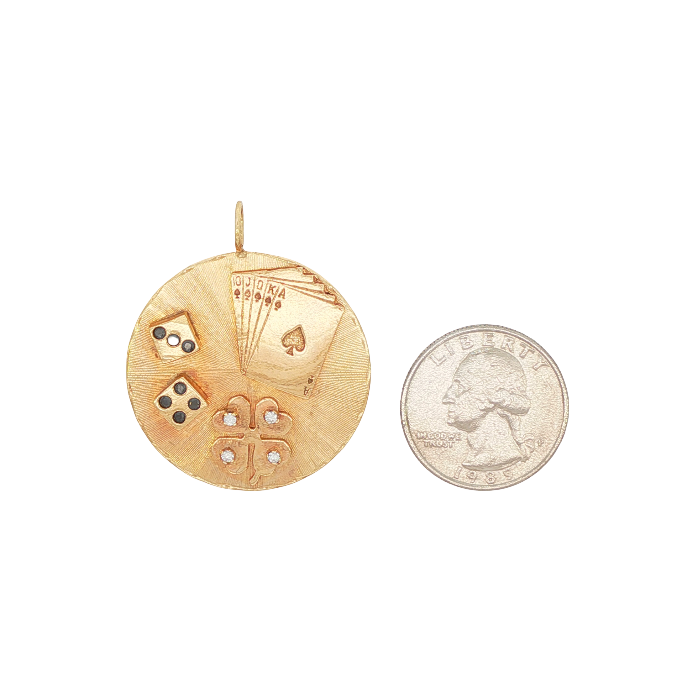 14k Yellow Gold White and Black Diamonds Dice Card Charm