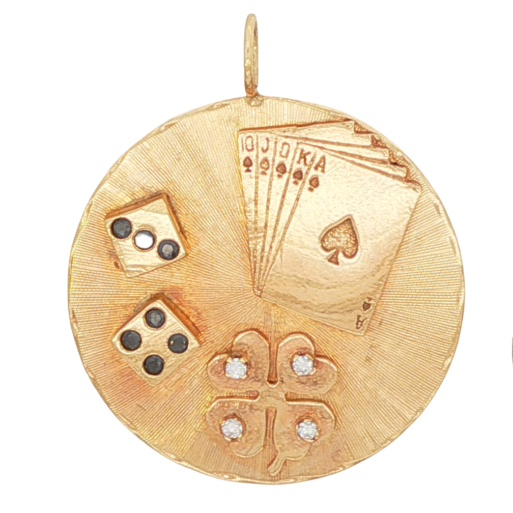 14k Yellow Gold White and Black Diamonds Dice Card Charm