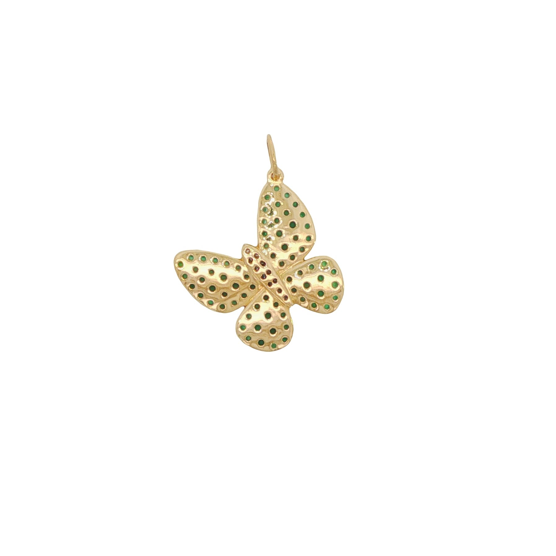 14k Yellow Gold Emerald Diamond Butterfly Charm