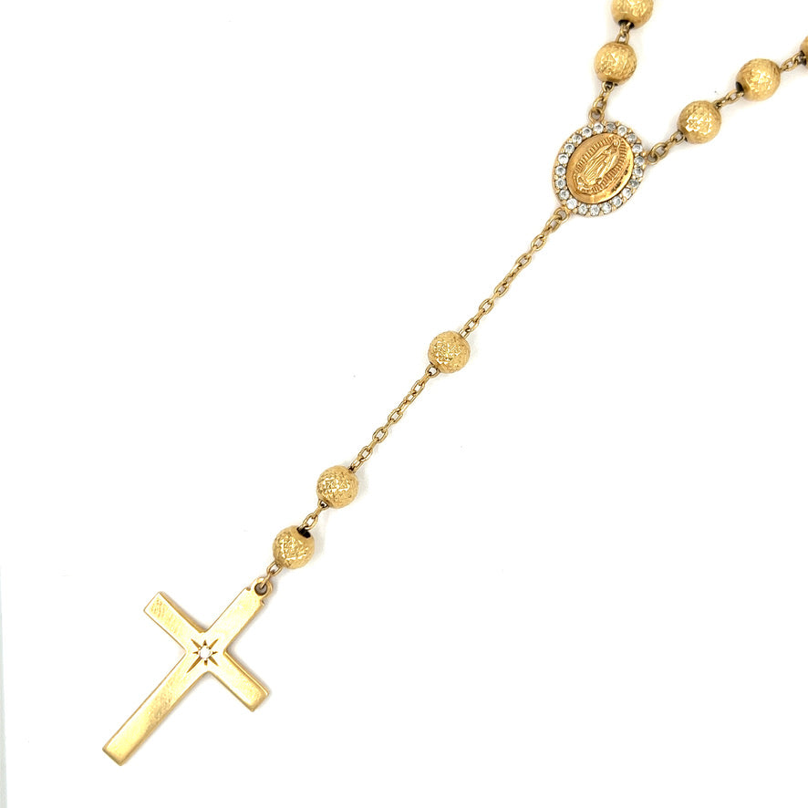 Cadena de oro vintage con cruz de rosario de 14 k