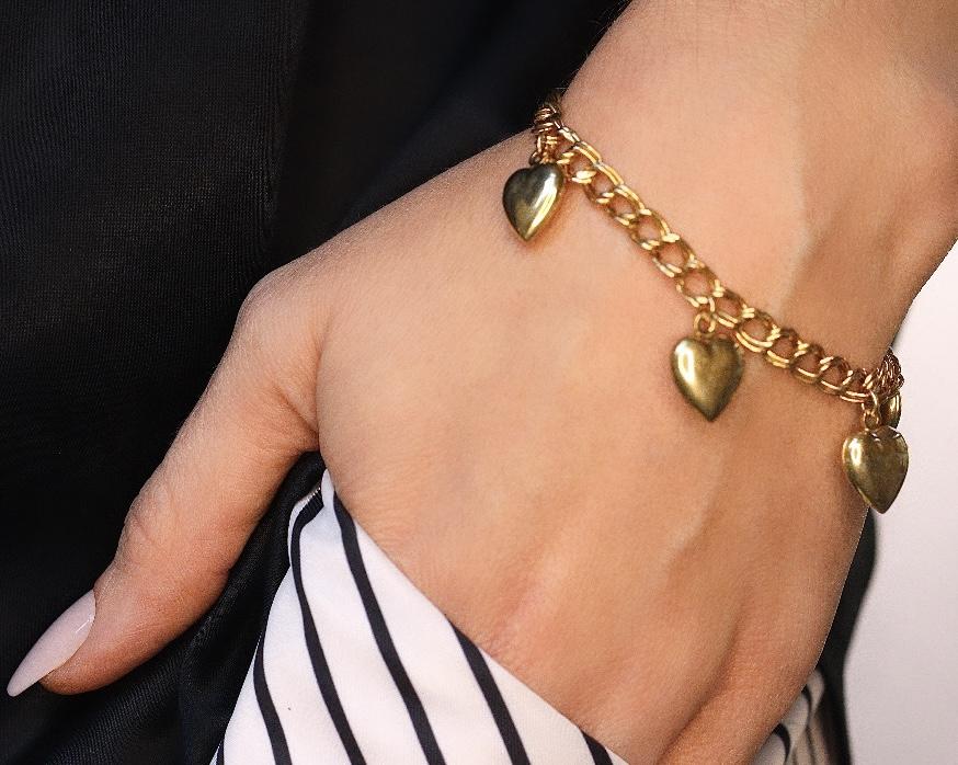 Vintage Puffy Heart 14k Gold Chain Bracelet