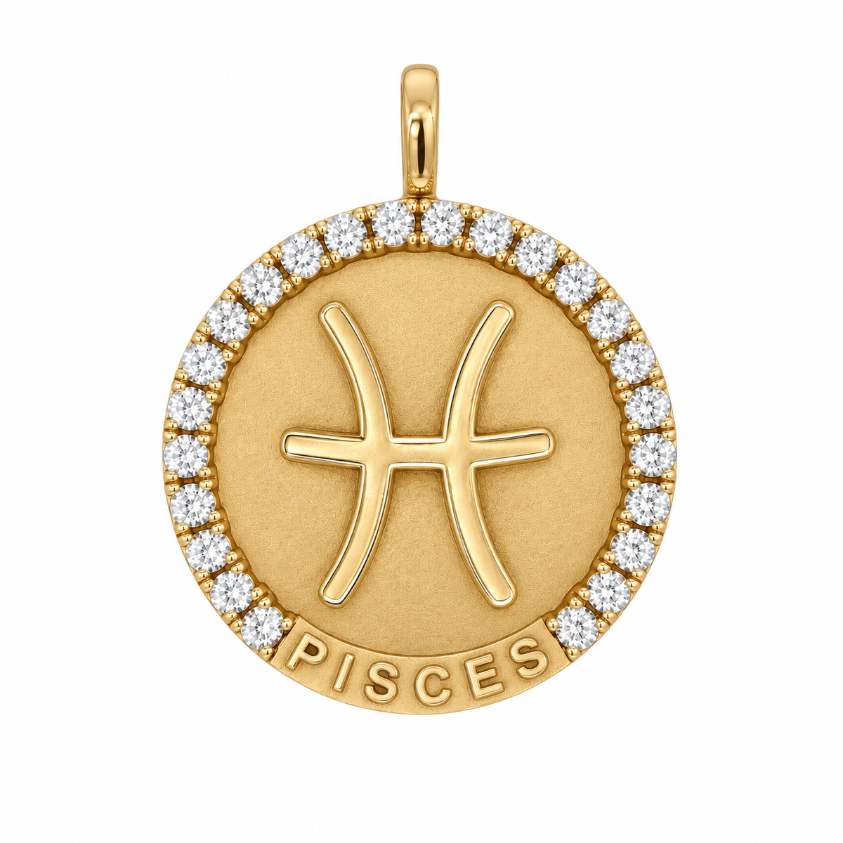 14k Yellow Gold Vintage White Full-cut Diamond Pisces Symbol Charm