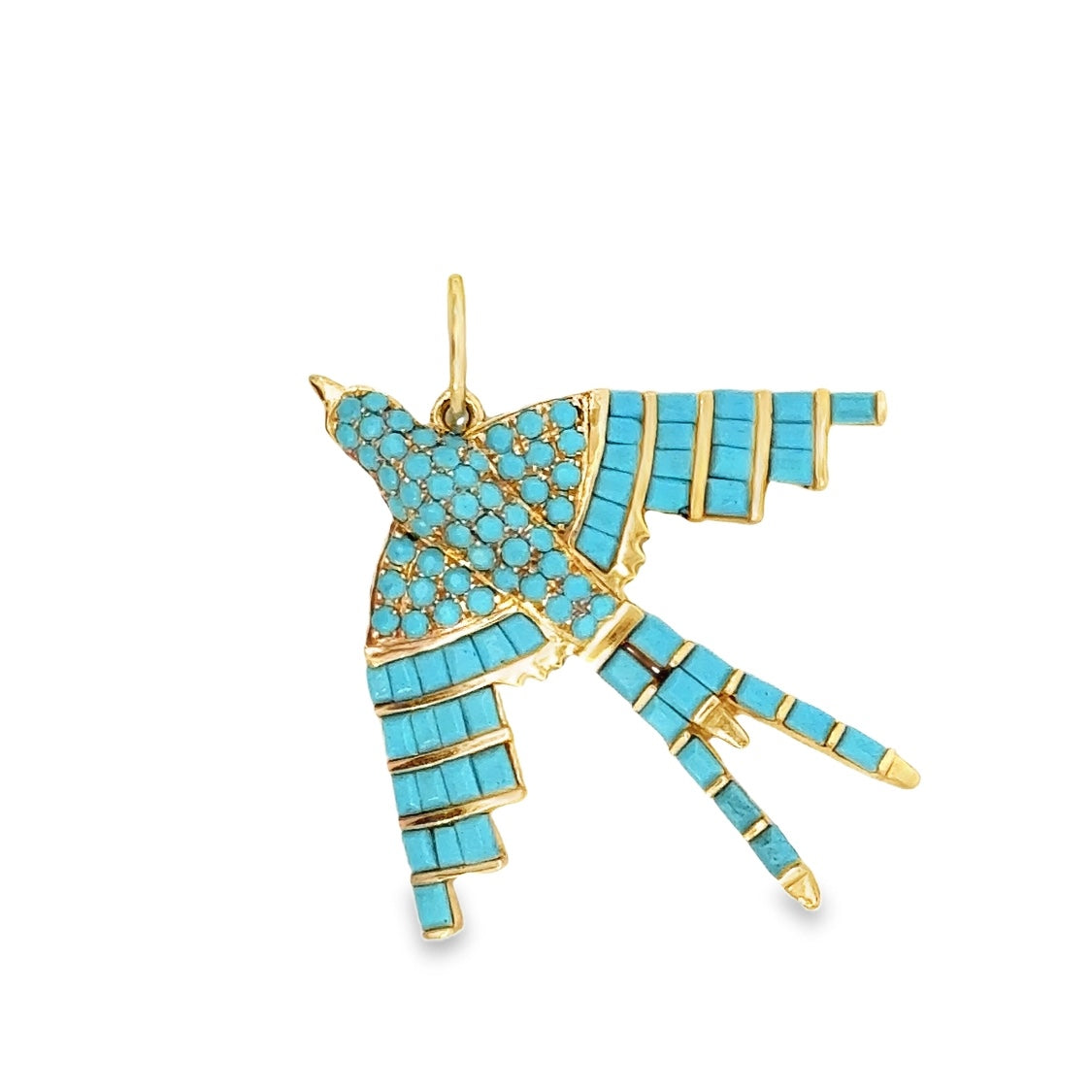 14k Gold Turquoise Bird Charm