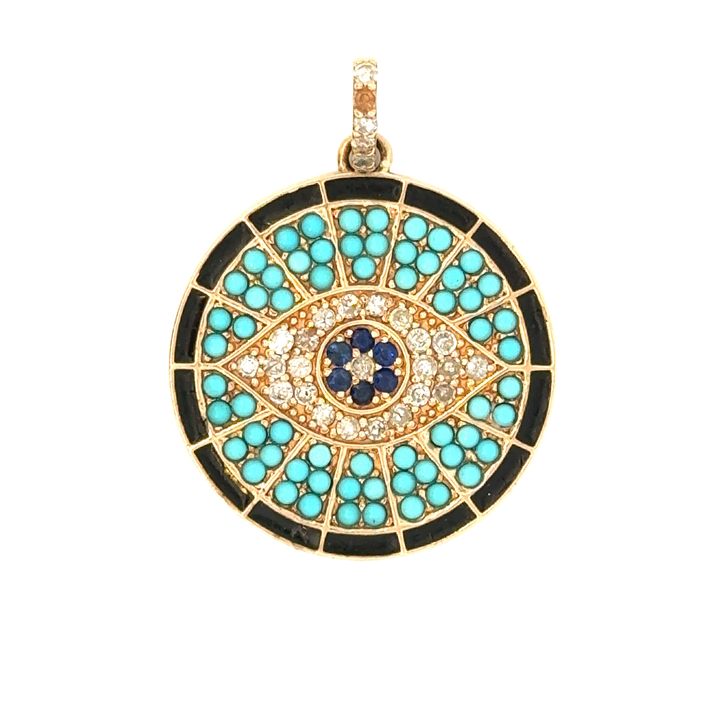 14k Yellow Gold Diamond and Turquoise Evil Eye Charm
