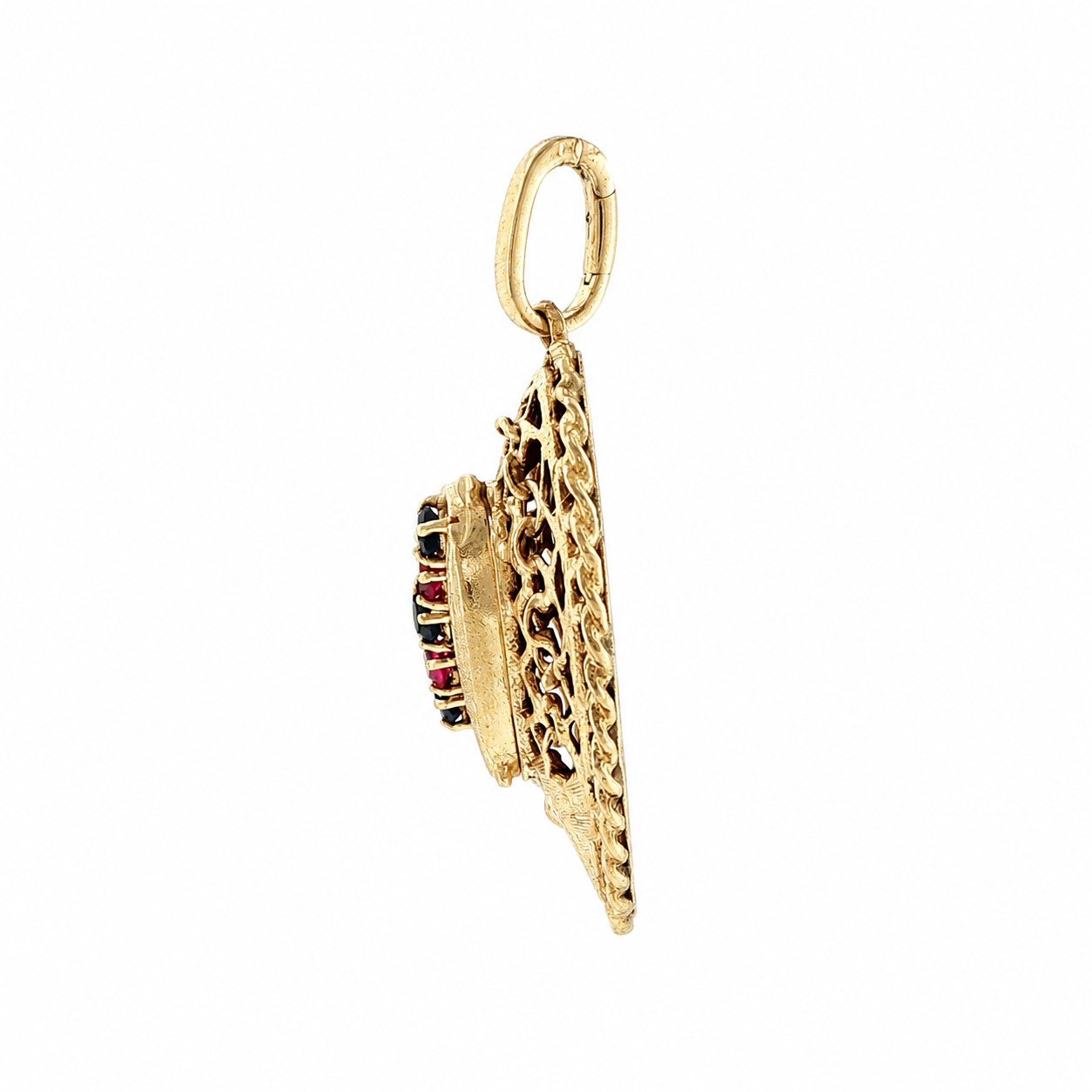 14K Yellow Gold Vintage Sapphire Ruby 1960s Heart Locket with Push-in Clasp