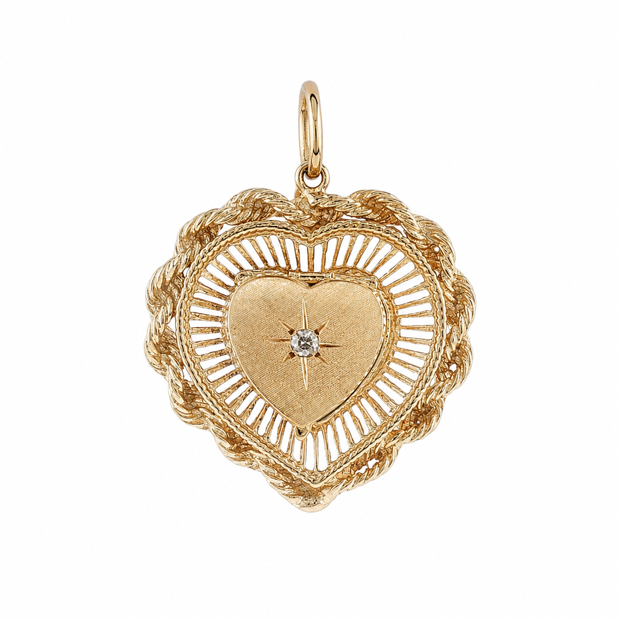 14k Yellow Gold Vintage 1950's Diamond Heart Locket Charm Pendant