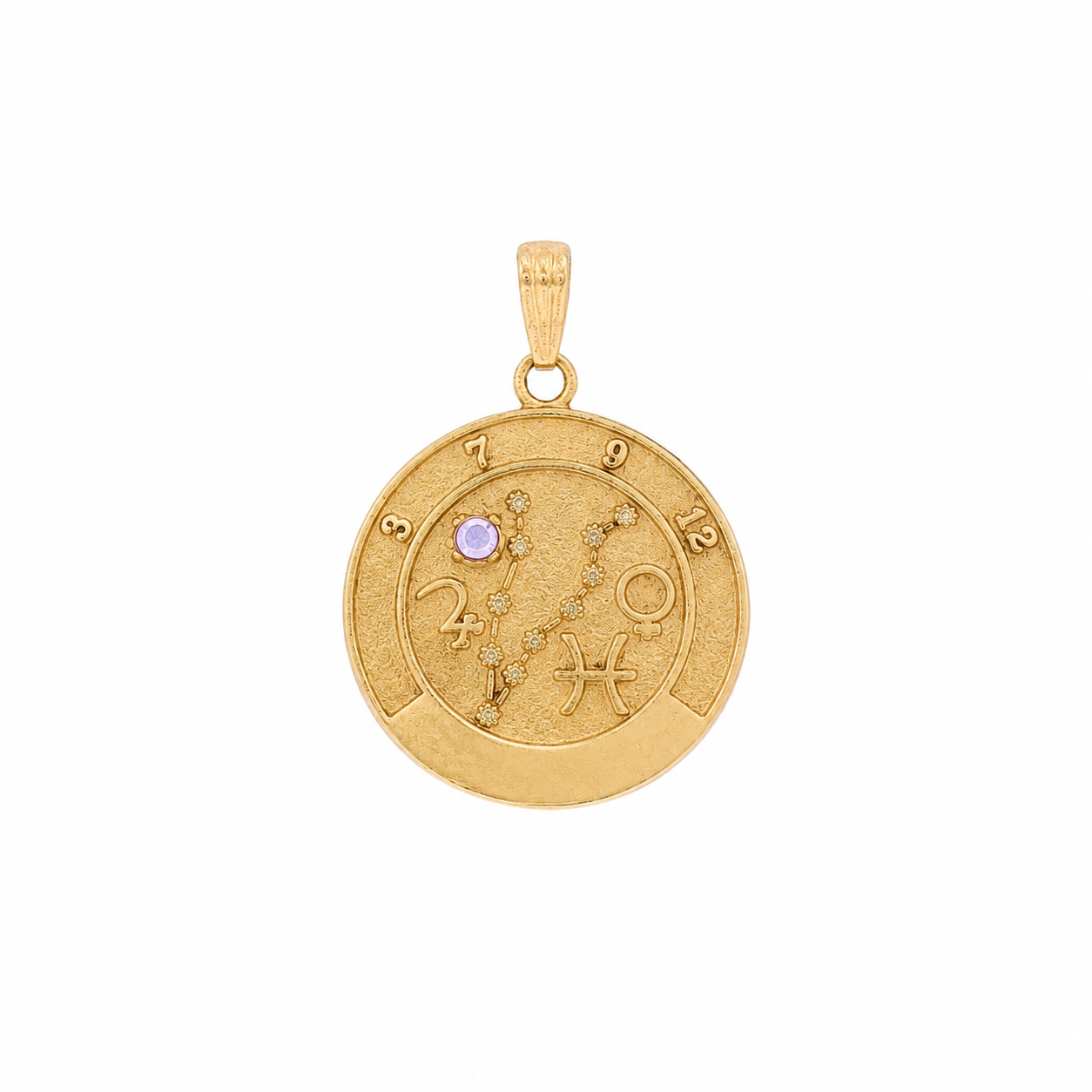 14K Yellow Gold Vintage Amethyst Pisces Celestial Charm