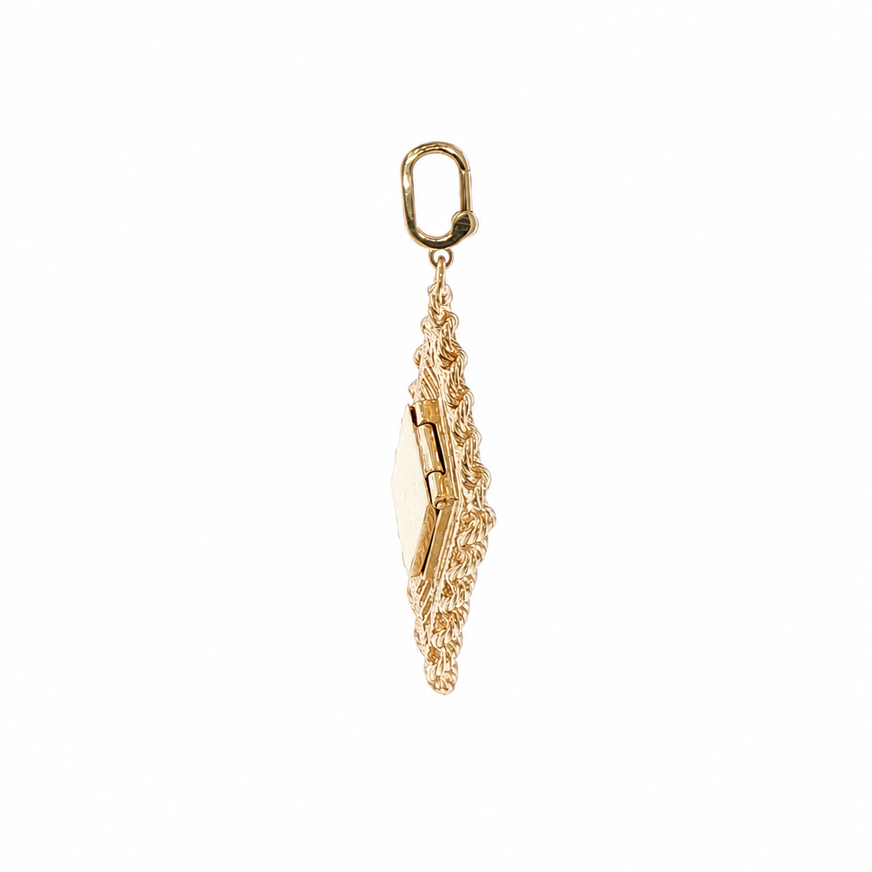 14K Yellow Gold Vintage Diamond-Shaped Locket Rope Border Push-in Clasp