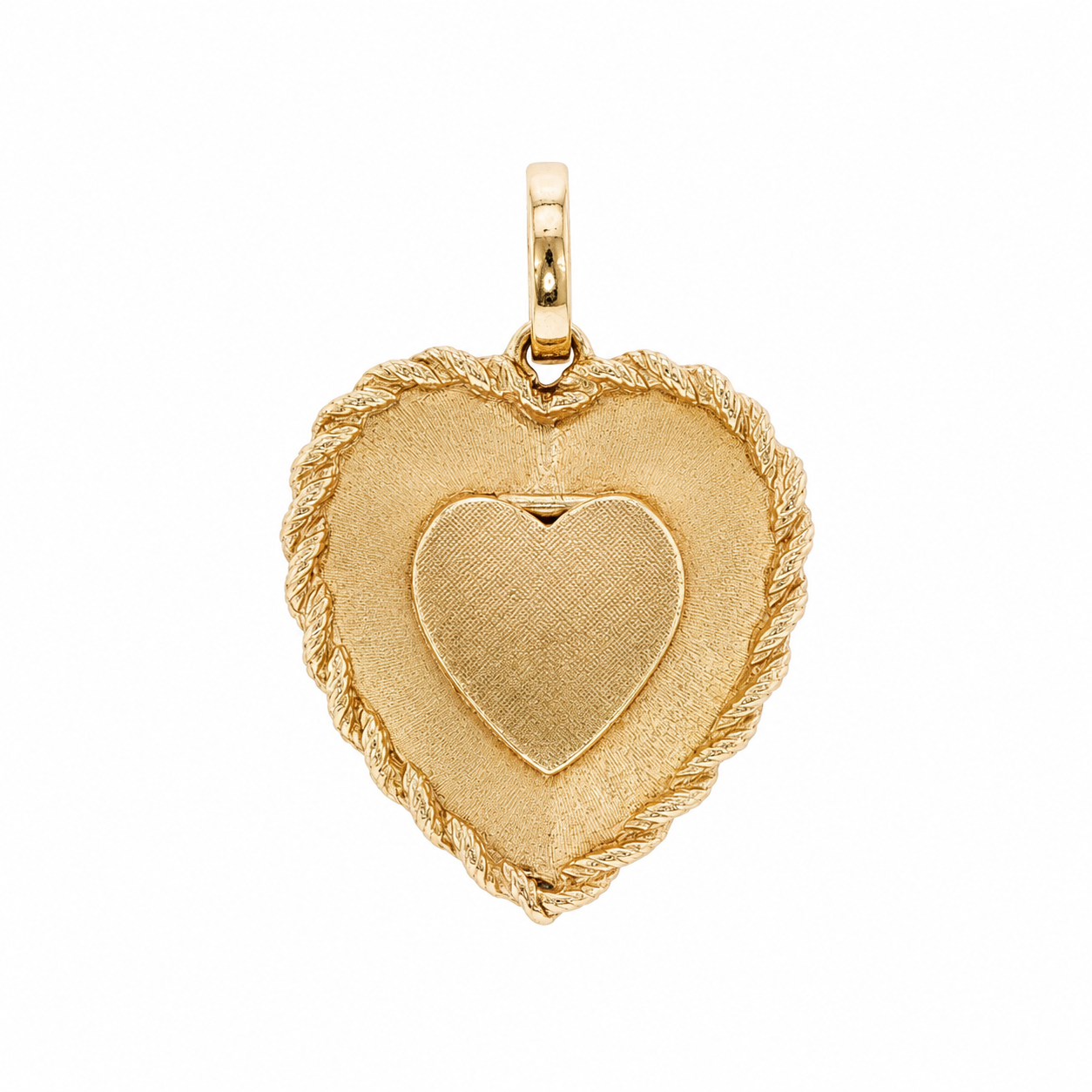 14K Yellow Gold Vintage Layered Heart Locket Charm Pendant
