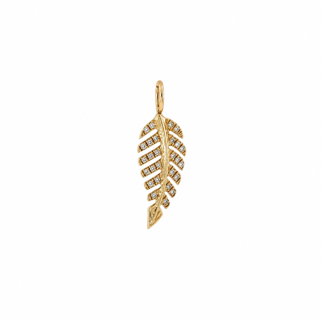 14k Yellow Gold Diamond Feather Charm