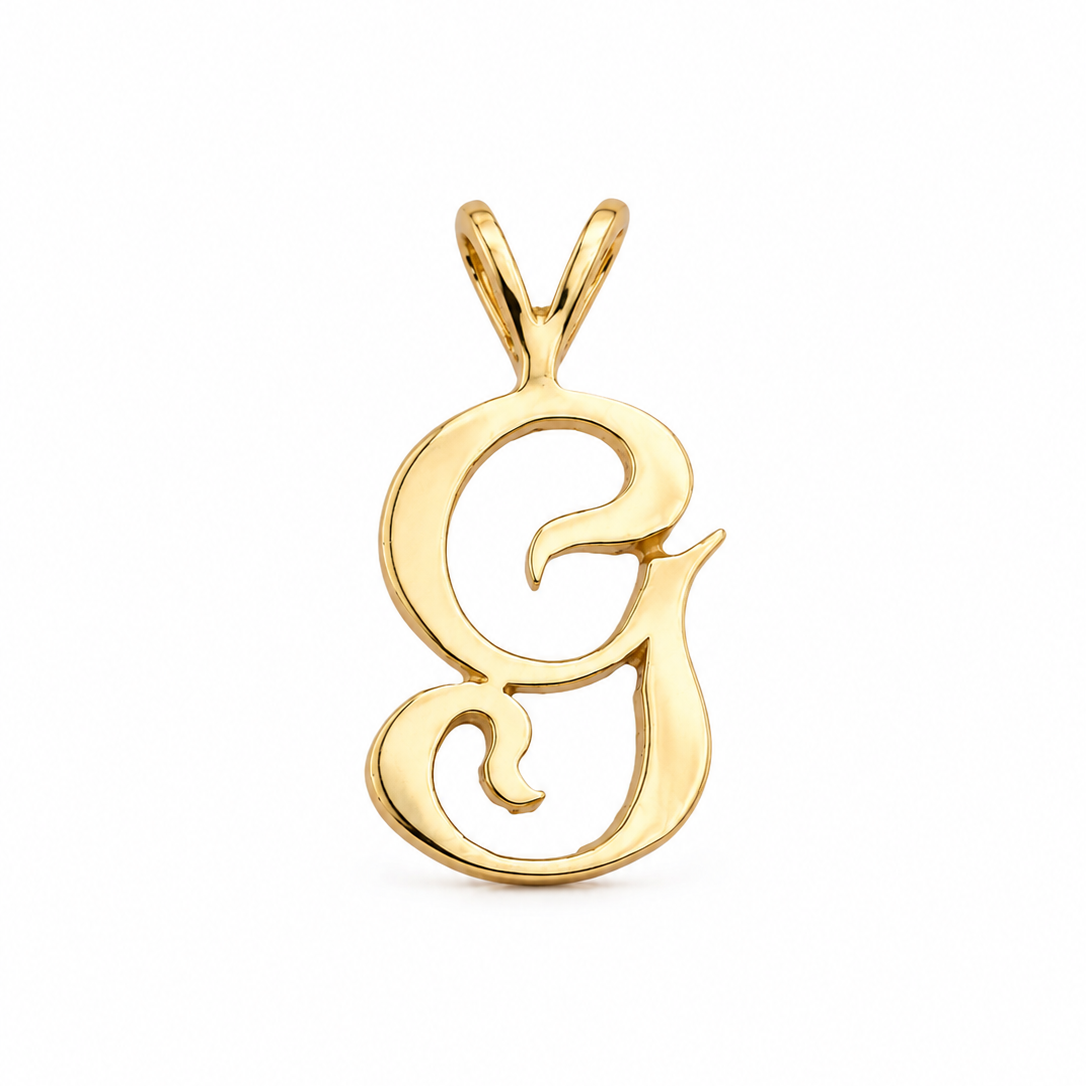14k Yellow Gold Script Letter "G" Charm