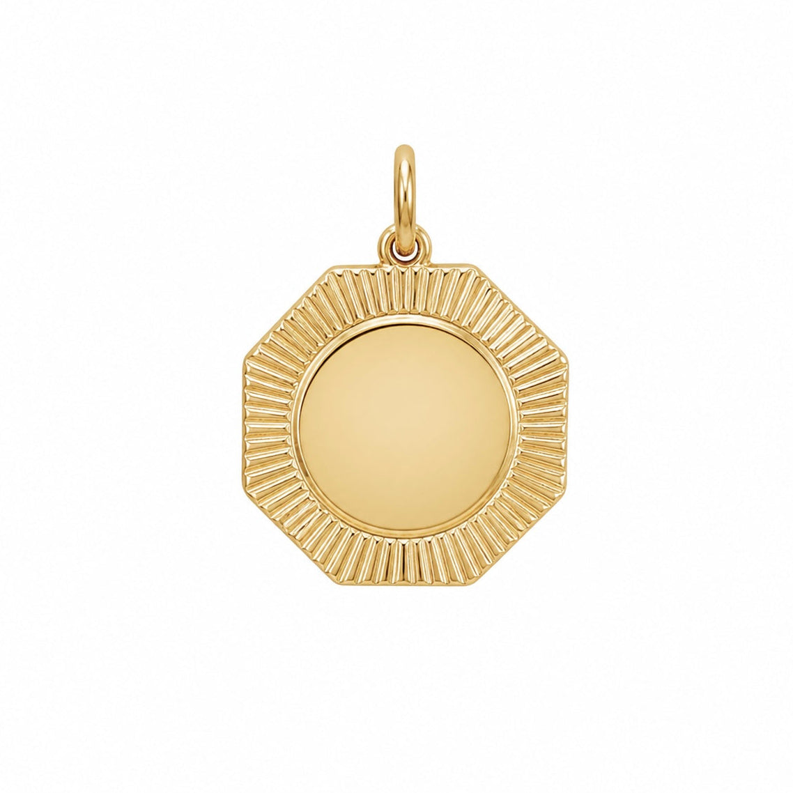 14k Yellow Gold Octagonal Engravable Engine-turned Frame Charm