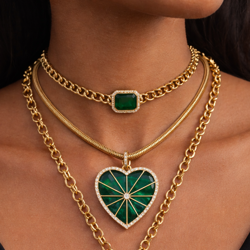 14k Yellow Gold Diamond Malachite Jumbo Heart Charm with Openable Clasp