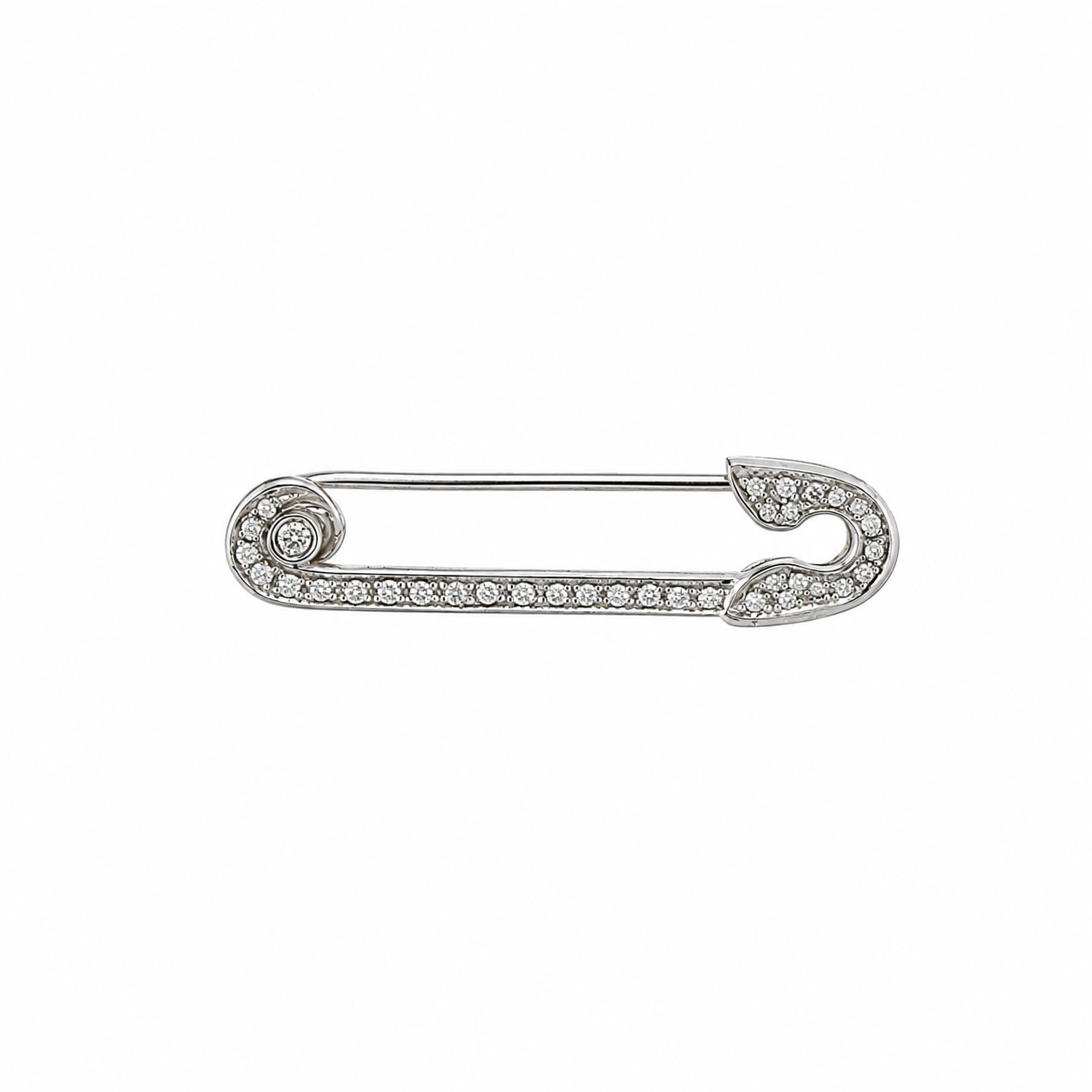18k White Gold 1990s 1/2 Carat Diamond Safety Pin Brooch