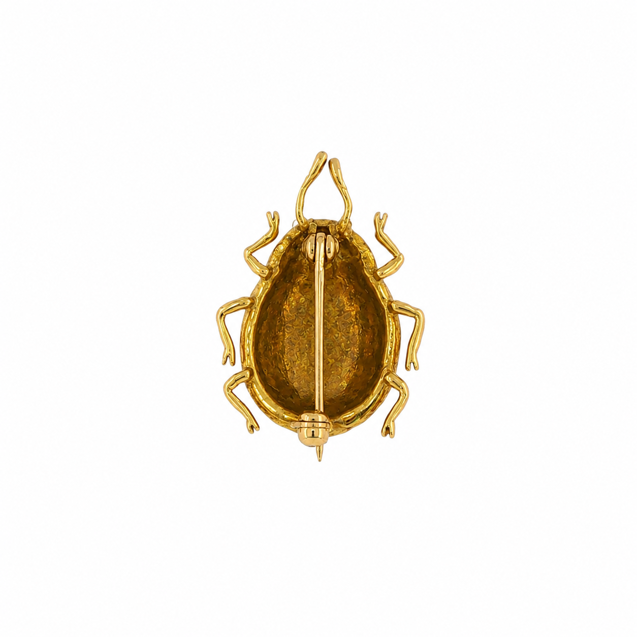 18k Yellow Gold Green and Black Enamel Ladybug Brooch