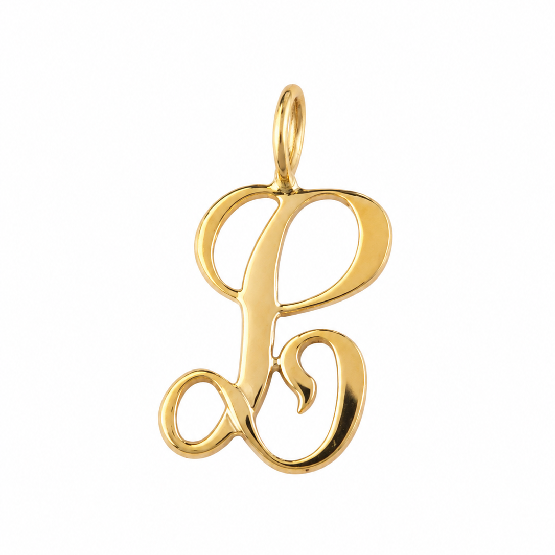 14k Yellow Gold Vintage Personalized Letter Script Monogram Initial "L" Charm