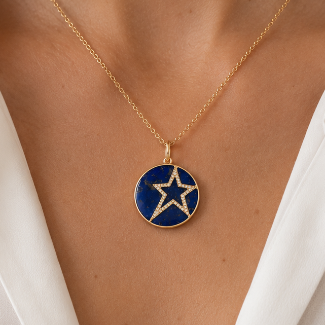 14k Yellow Gold Diamond Blue Lapis Star Charm