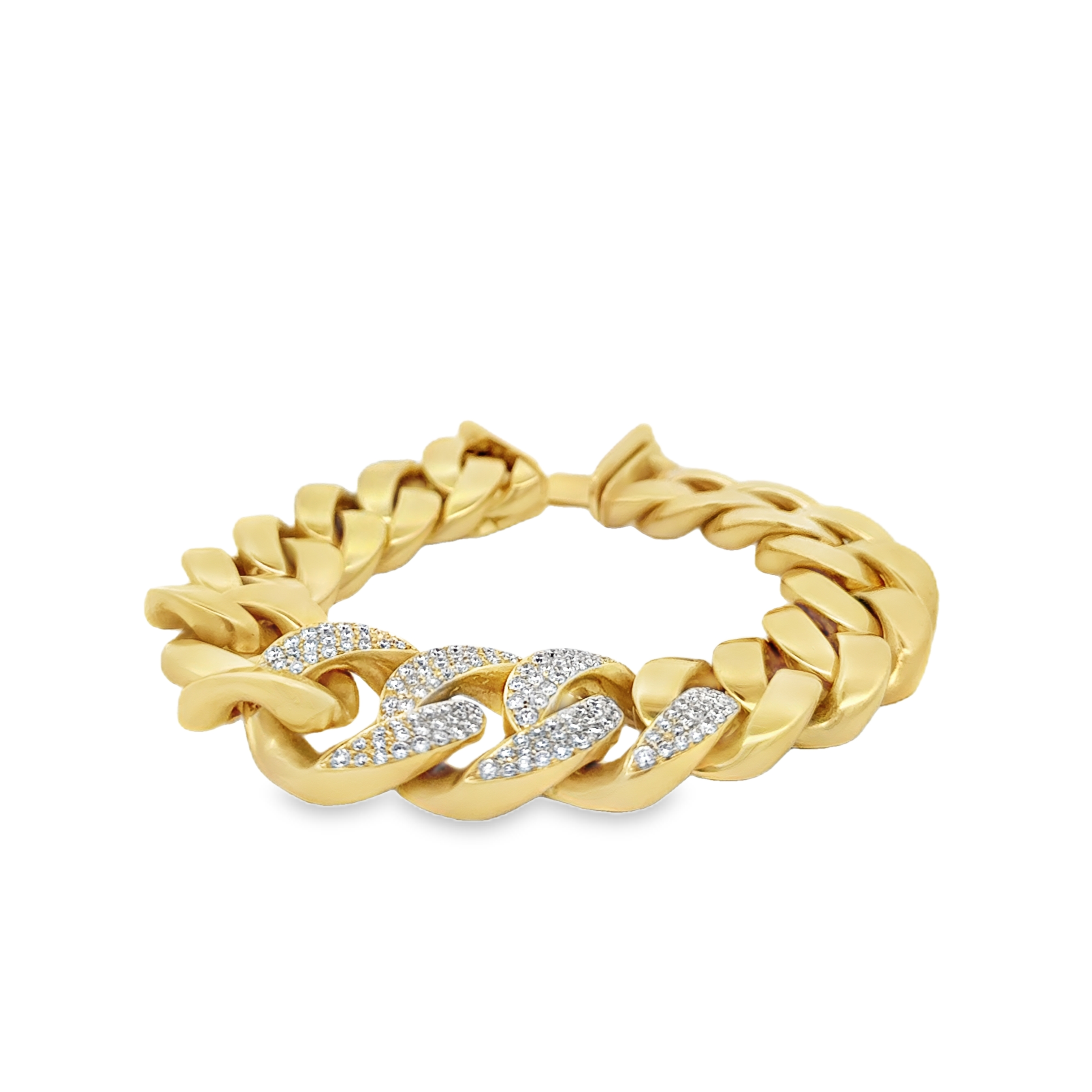 18k Yellow Gold Vintage Sabbadini 1980's 2 carat Diamond Cuban Link Bracelet