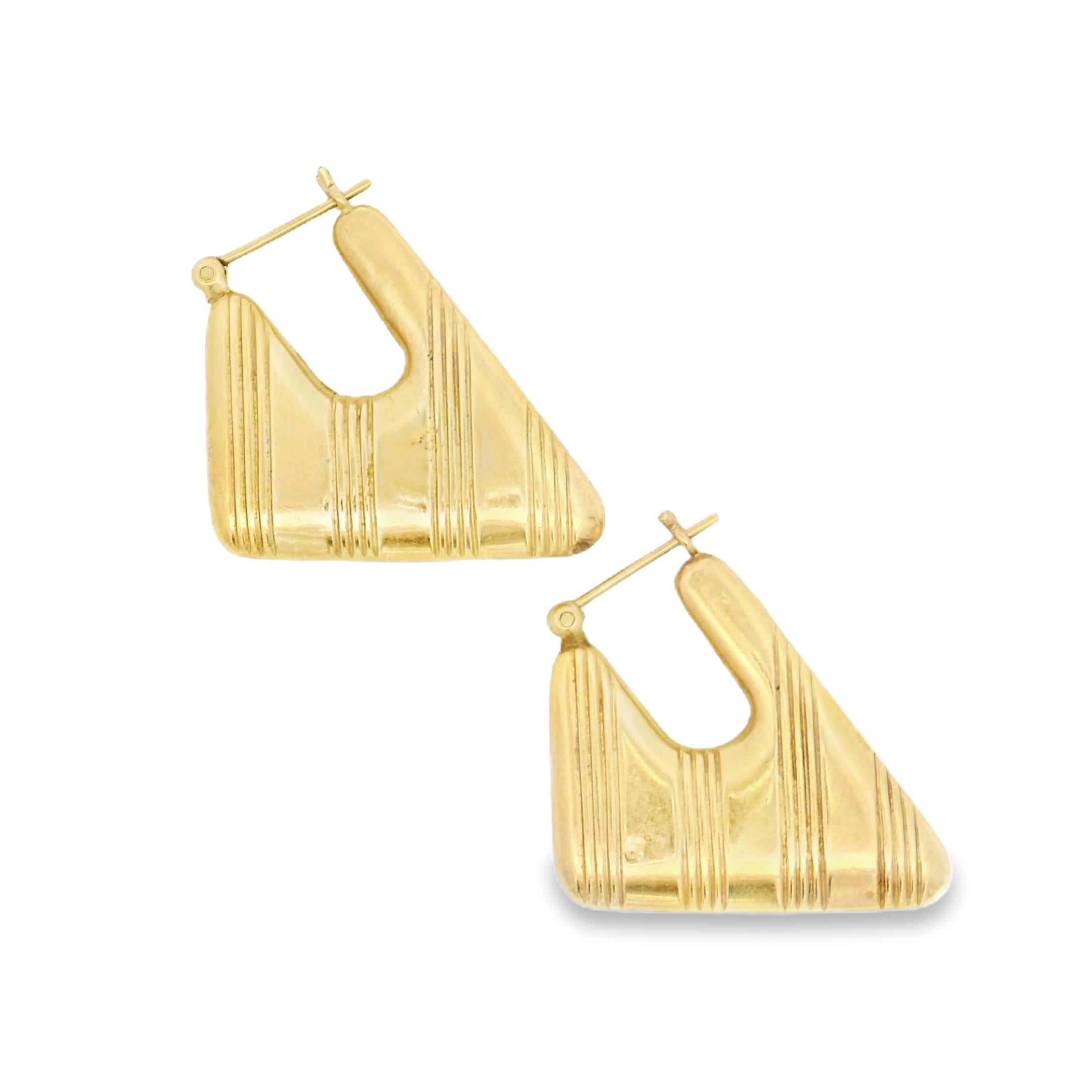 Vintage Pin-Stripe Geometric 14k Gold Earrings