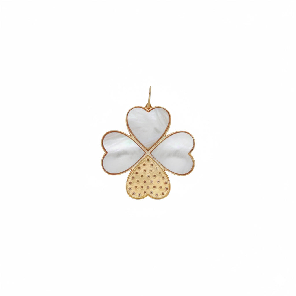 14k Yellow Gold Mother of Pearl Diamond Clover Charm