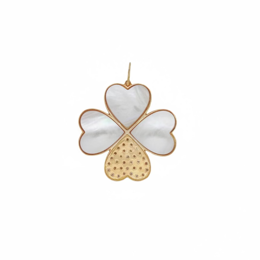 14k Yellow Gold Mother of Pearl Diamond Clover Charm