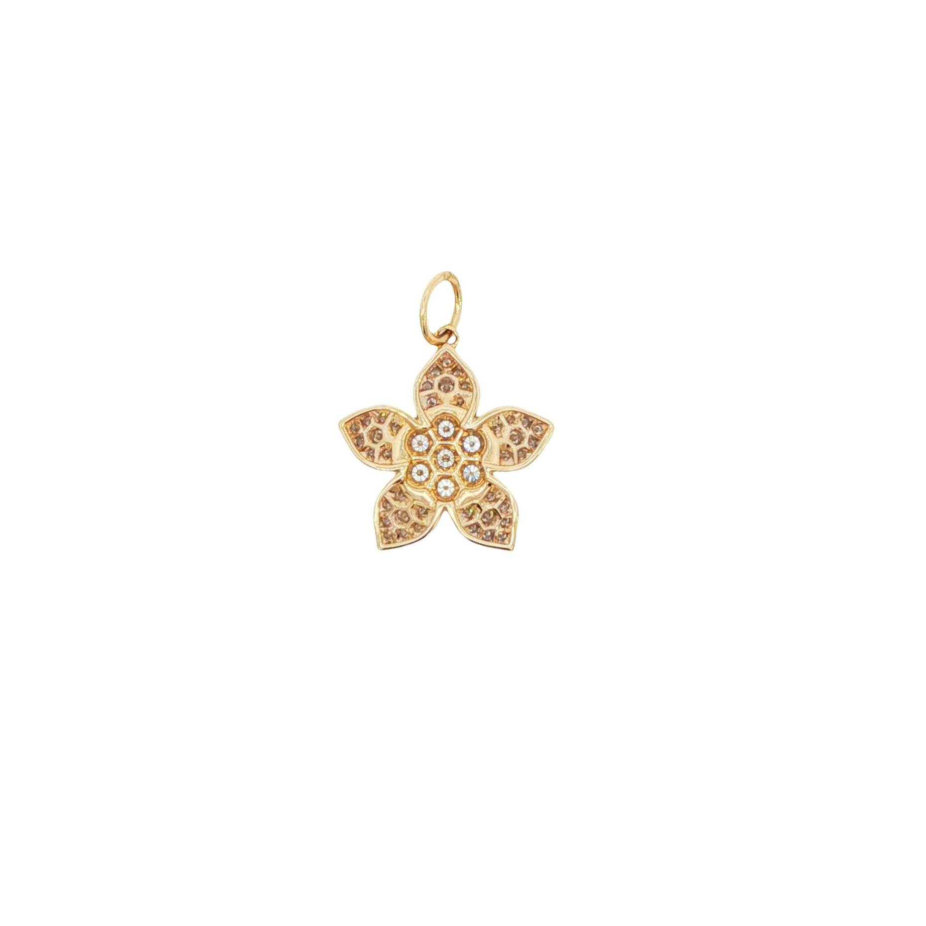 14k Yellow Gold Diamond Flower Charm