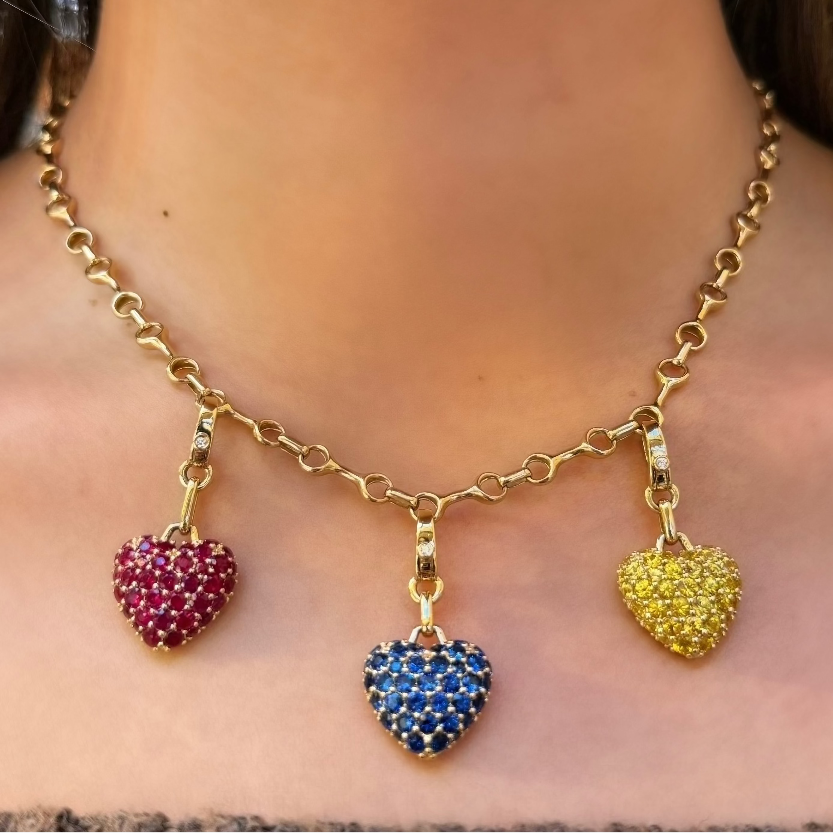 14k Yellow Gold Gemstone Puffy Heart Charm