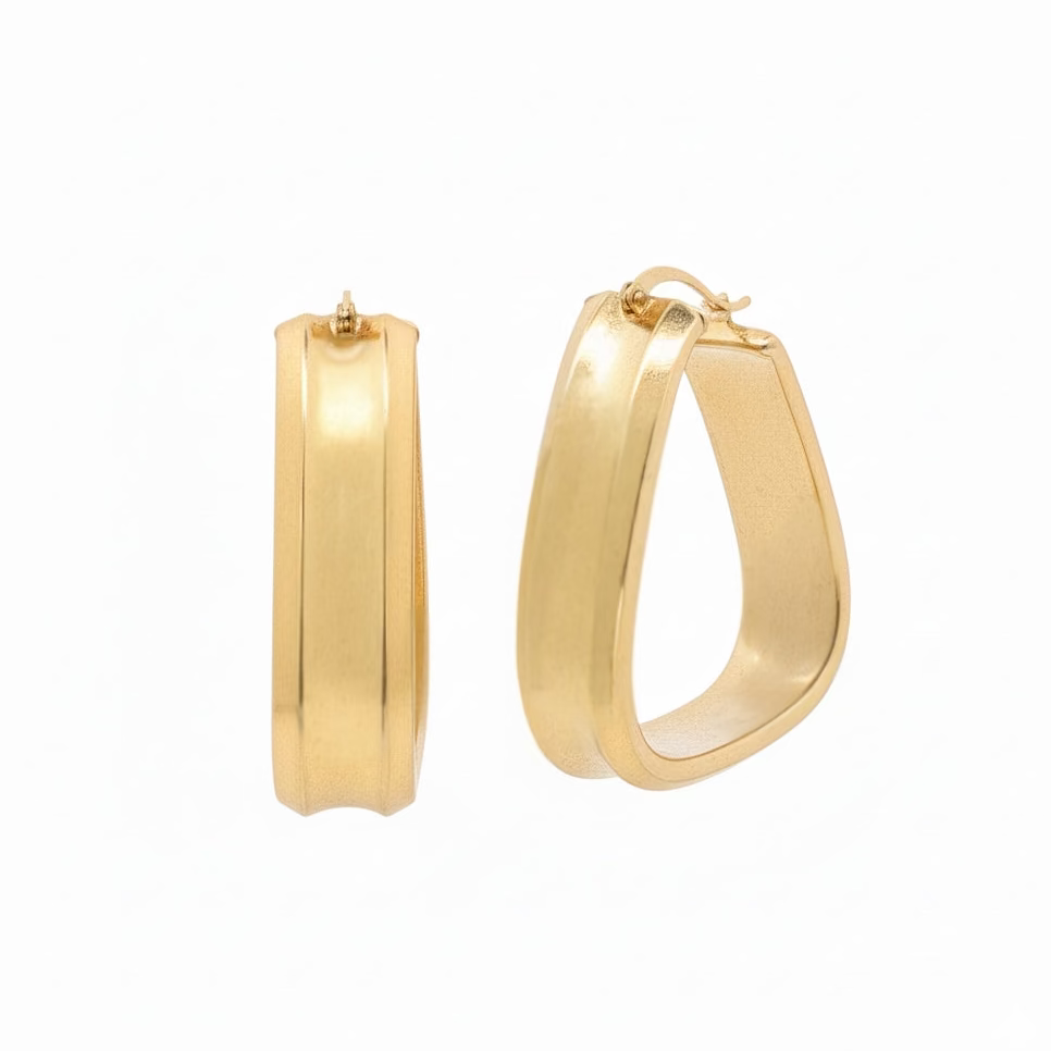 14K Yellow Gold Wide Triangular Hoop Earrings
