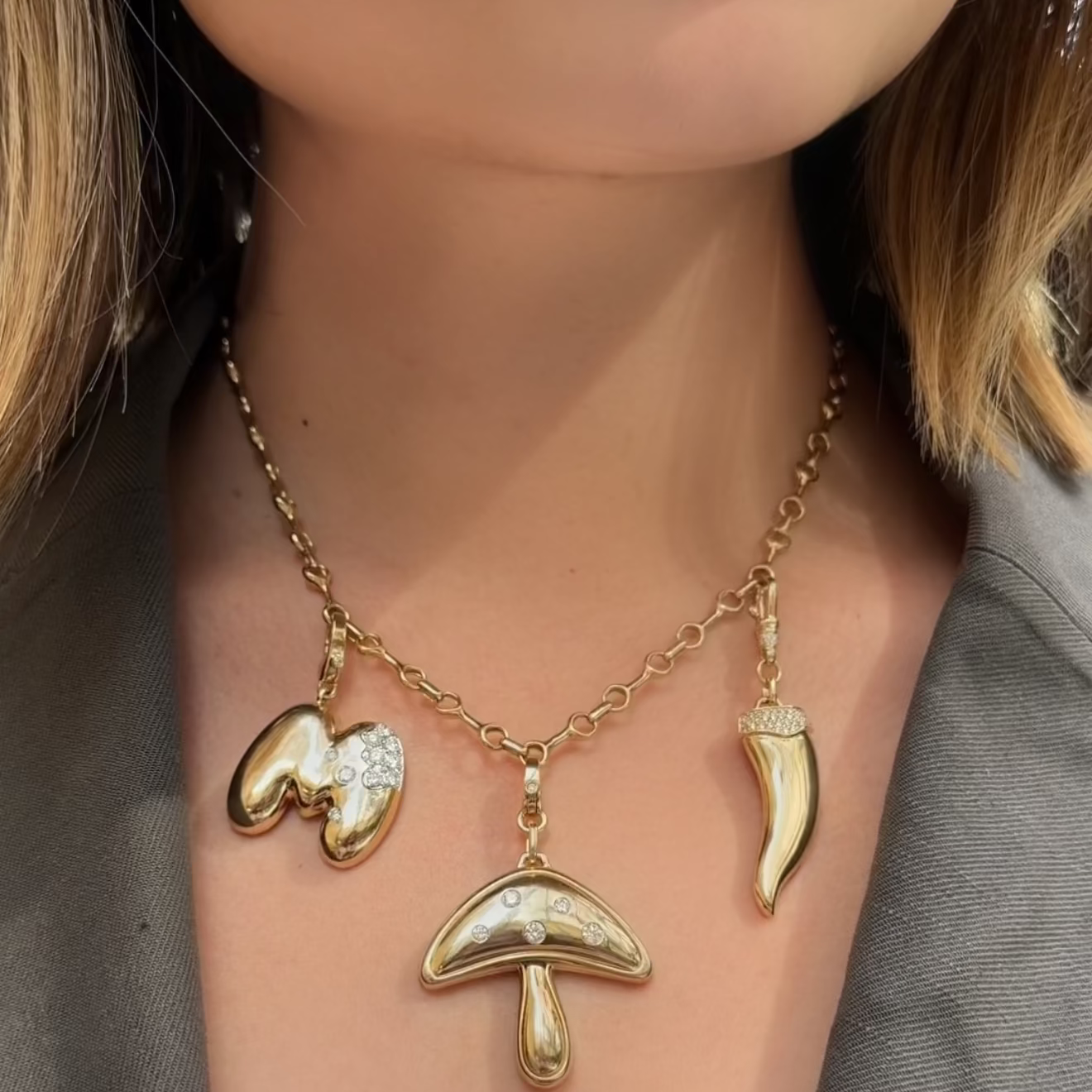 14K Yellow Gold Lab Diamond Puffy M Charm