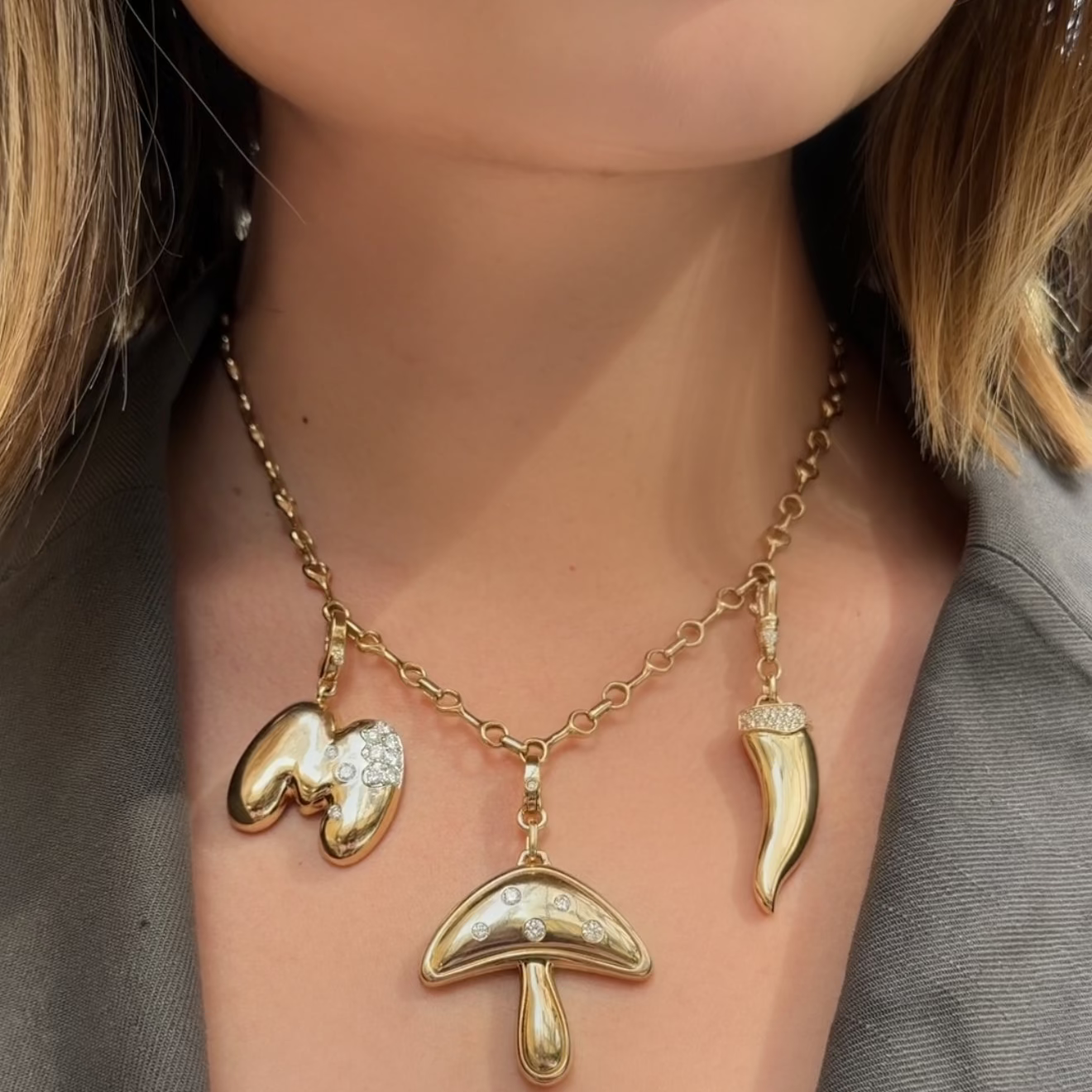 14k Yellow Gold Diamond Italian Horn Charm