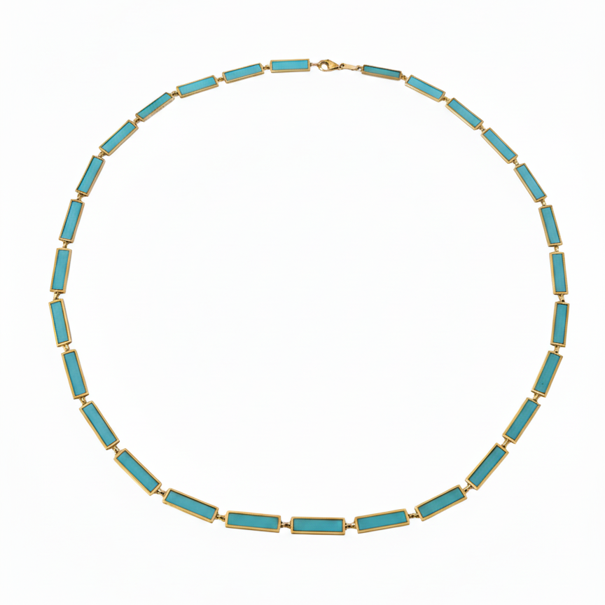 14k Gold Turquoise Link Necklace