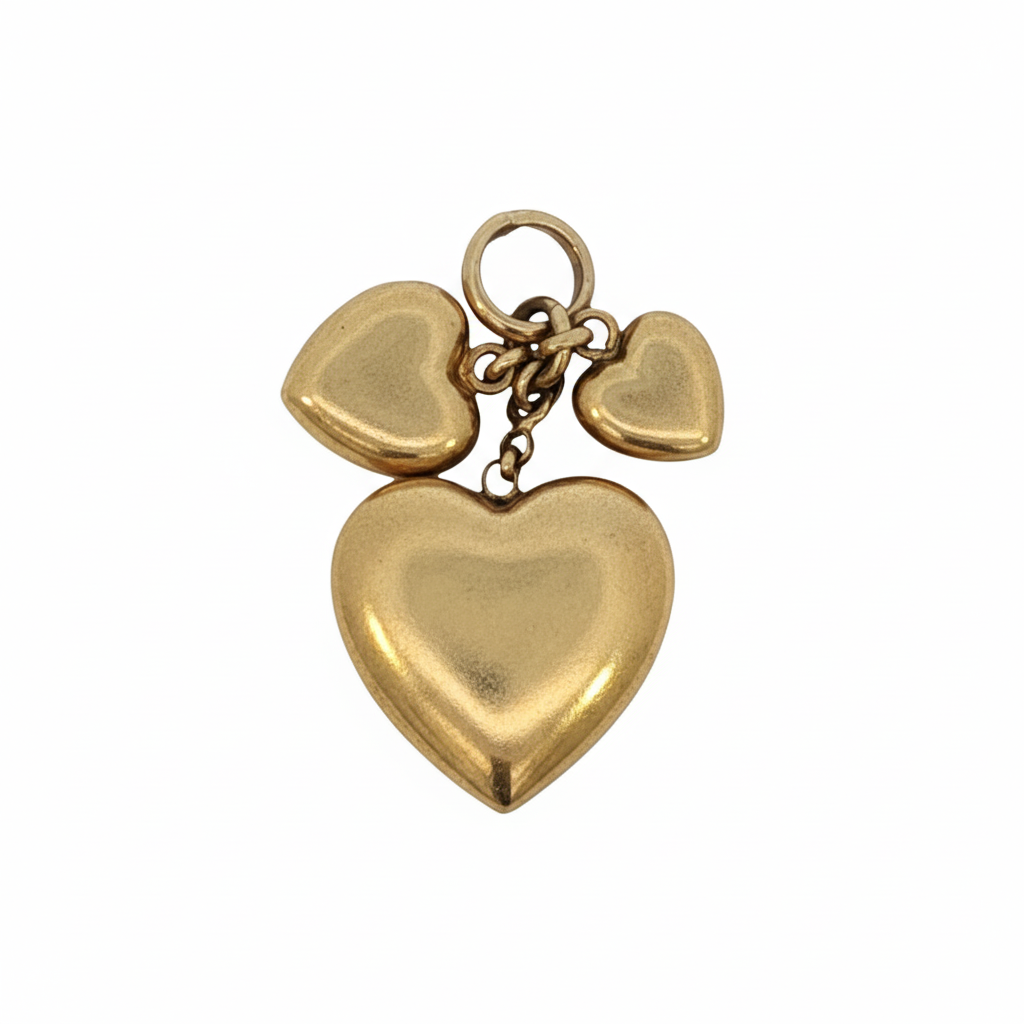 14k Yellow Gold Puffy Heart Trio Charm