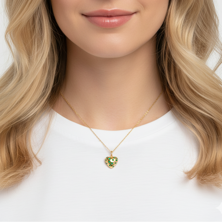 14k Yellow Gold Emerald Heart Charm