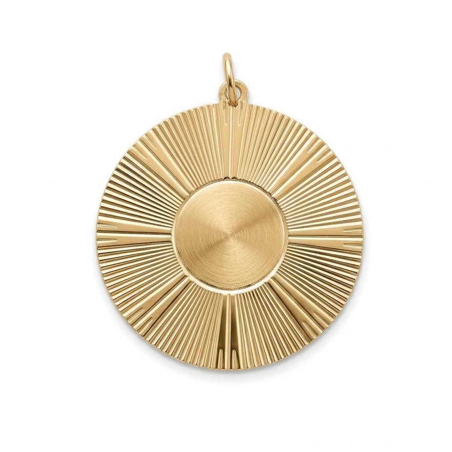 14k Yellow Gold Engine Turned Sunburst Charm