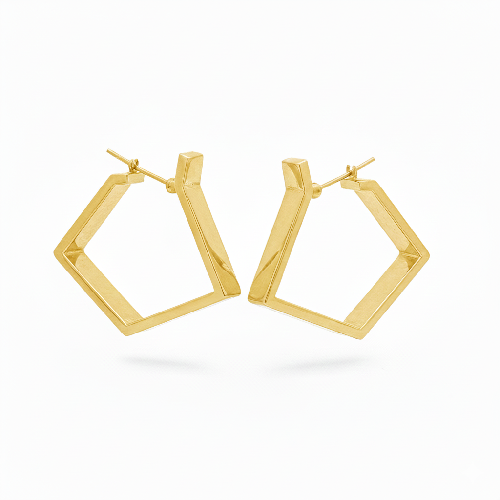 14k Yellow Gold Vintage Geometric Hoop Earrings