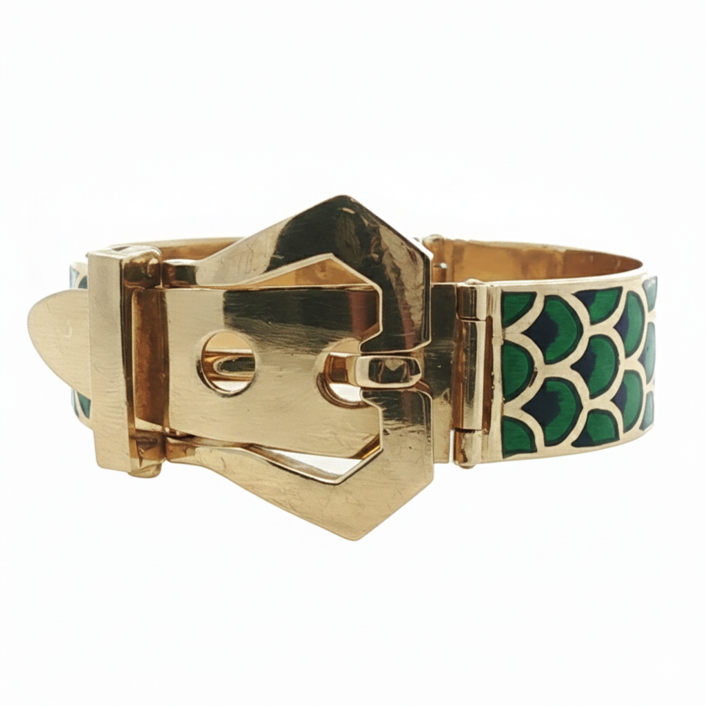 18k Yellow Gold Enamel Buckle Bracelet