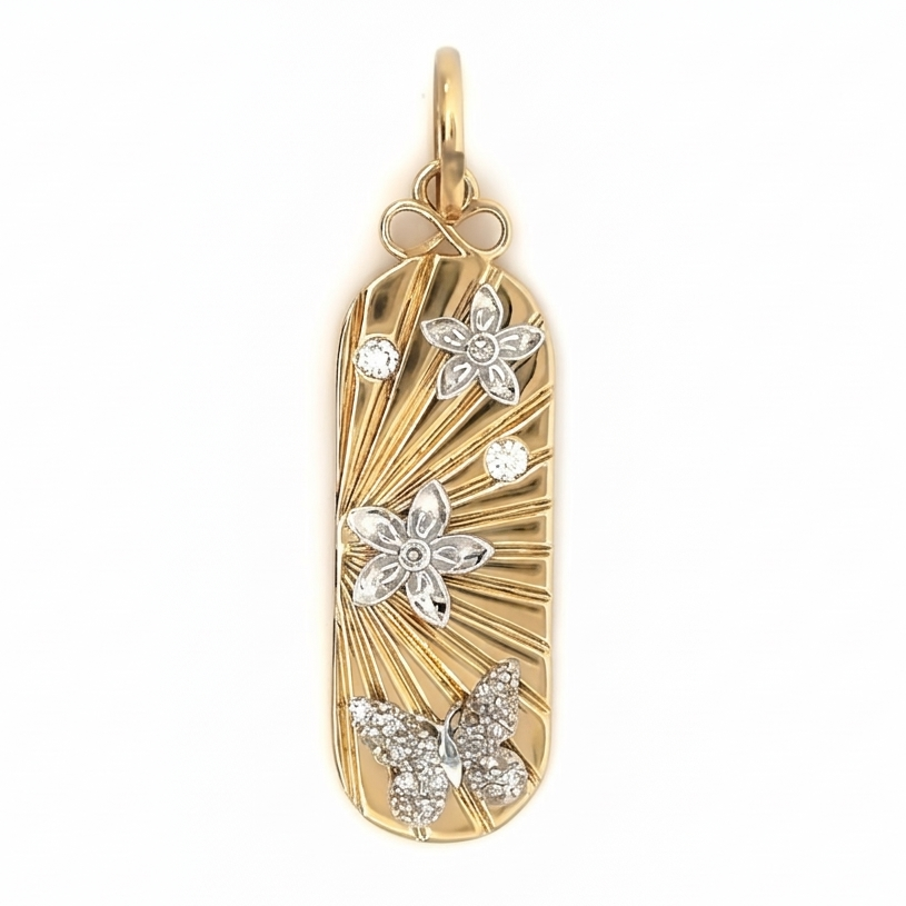 14k Yellow Gold Diamond Butterfly Flower Tag Charm