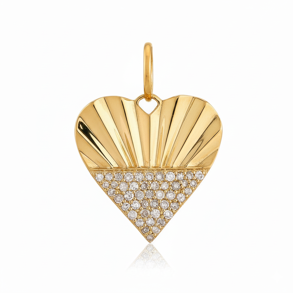 14k Yellow Gold Diamond Heart Charm