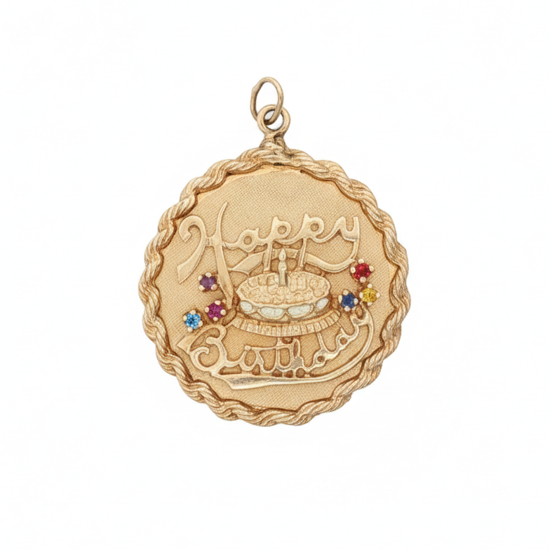 14k Yellow Gold Sapphire "Happy Birthday" Charm