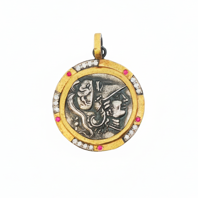 24k Yellow Gold Diamond Ruby SterlingSilver Athena Wisdom Goddess Charm