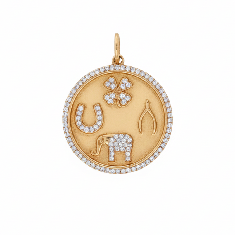 14k Diamond Lucky Symbols Talisman Charm