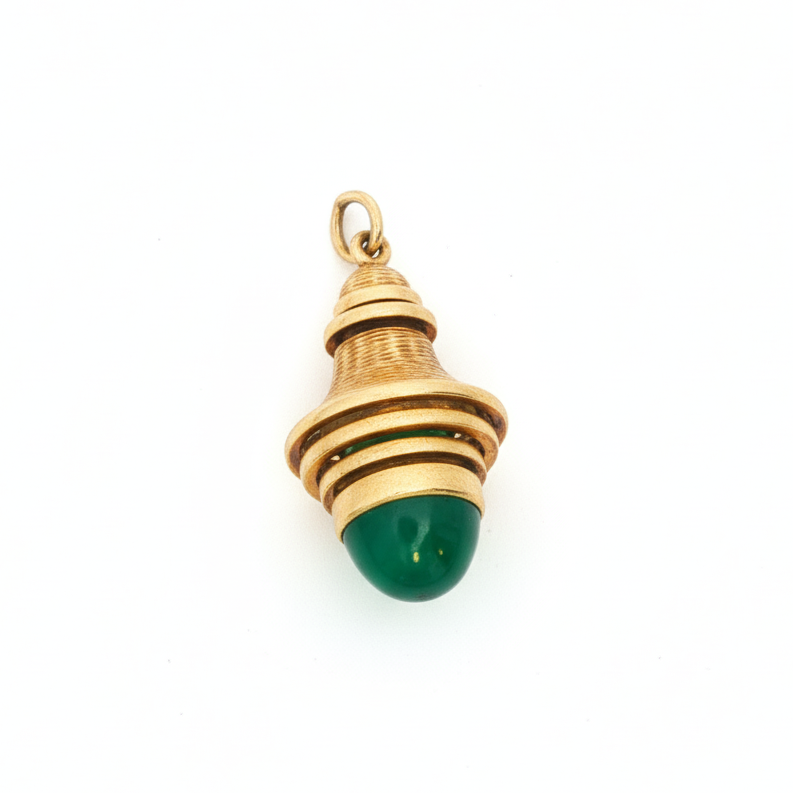 14k Yellow Gold Green Onyx Vintage Bell Charm