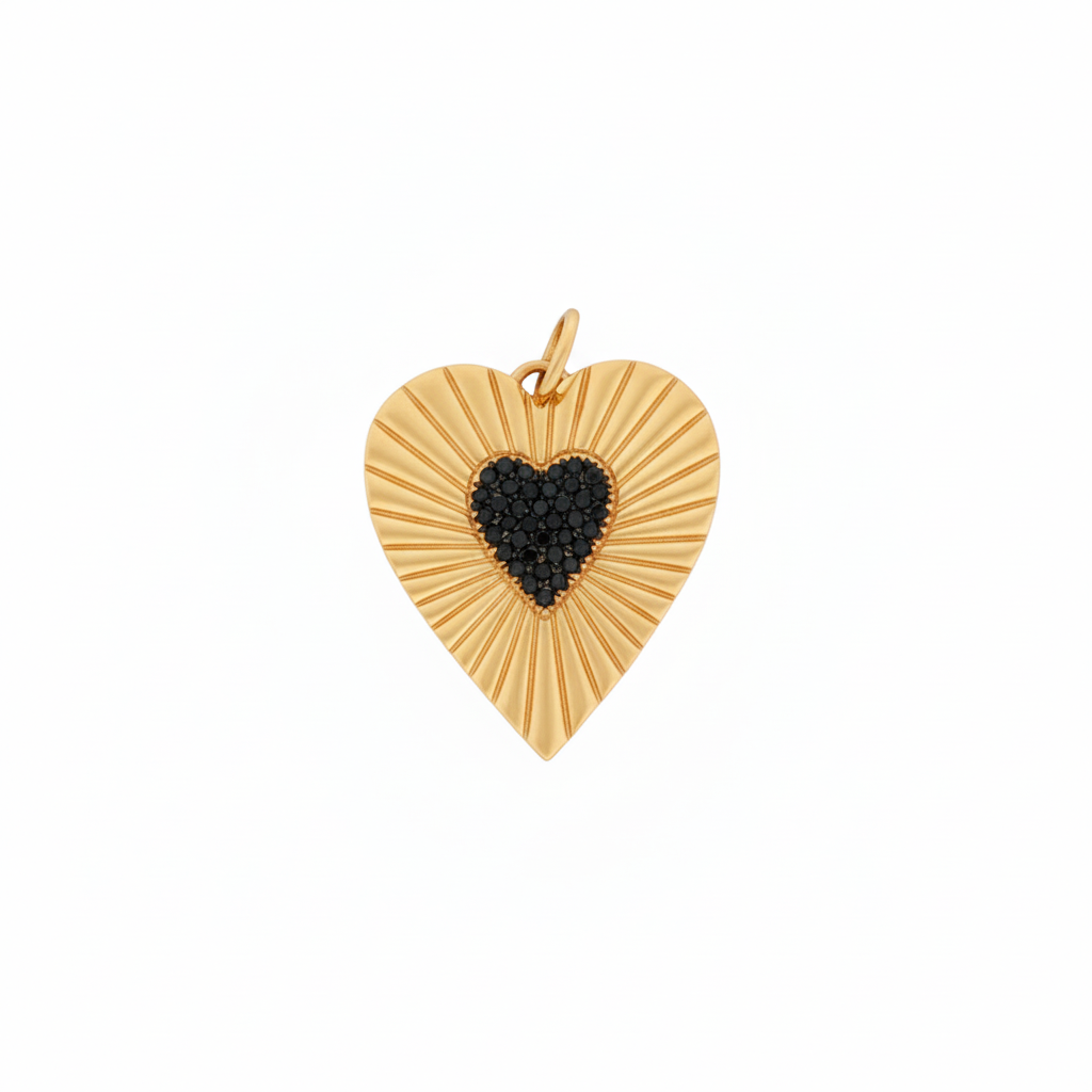 14k Yellow Gold Black Diamond Heart Charm