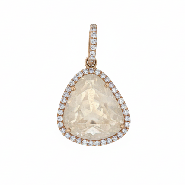 14k Yellow Gold Diamond Moonstone Charm